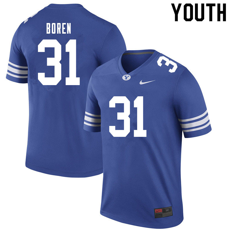 Youth #31 Jacob Boren BYU Cougars College Football Jerseys Sale-Royal